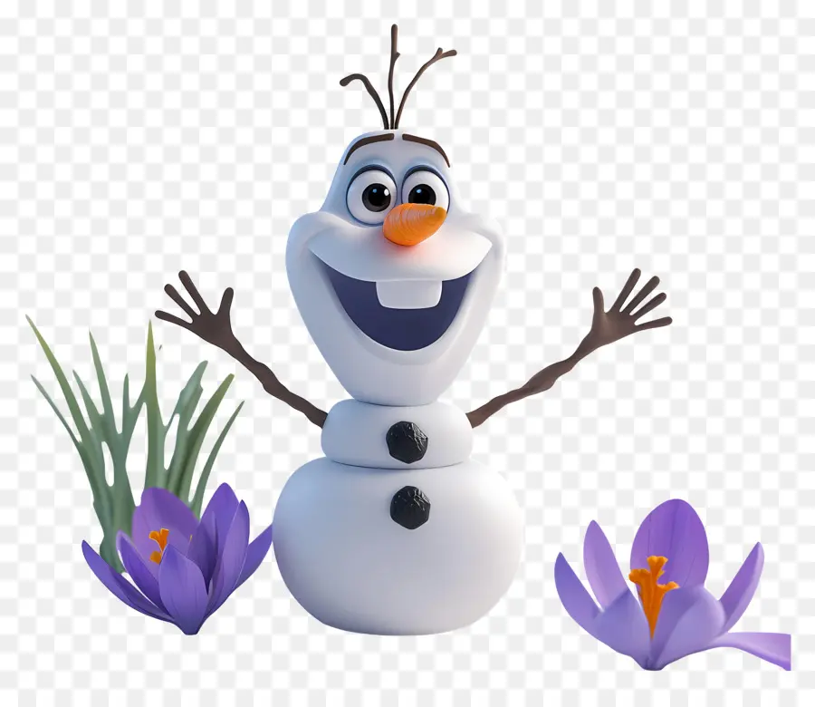 Olaf Congelé，Bonhomme De Neige Avec Des Fleurs PNG