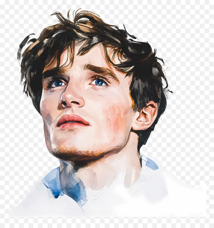 Eddie Redmayne，Homme Aquarelle Levant Les Yeux PNG