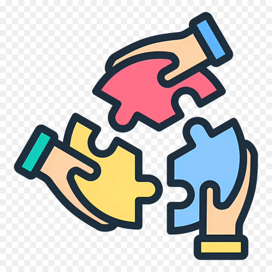 Collaboration，Mains Avec Des Pièces De Puzzle PNG