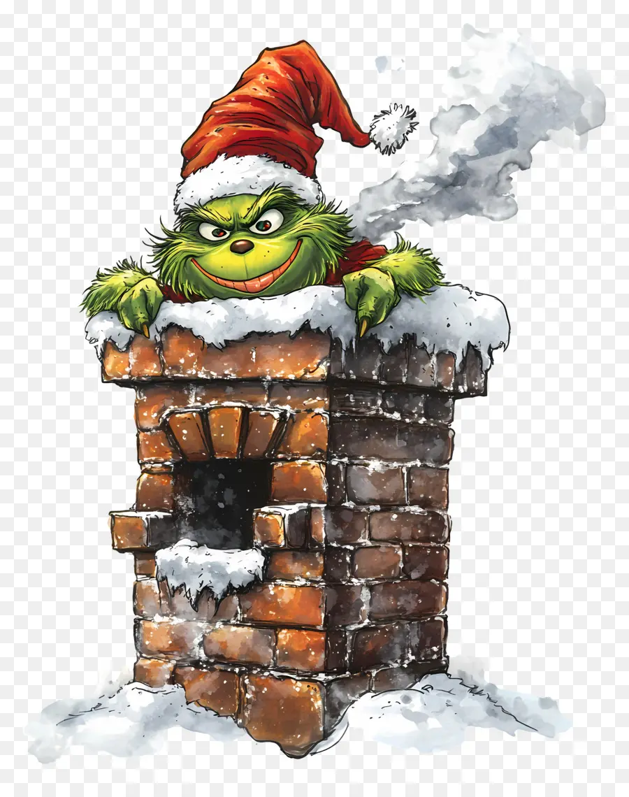 Père Noël Le Grinch，Grincheux Dans La Cheminée PNG