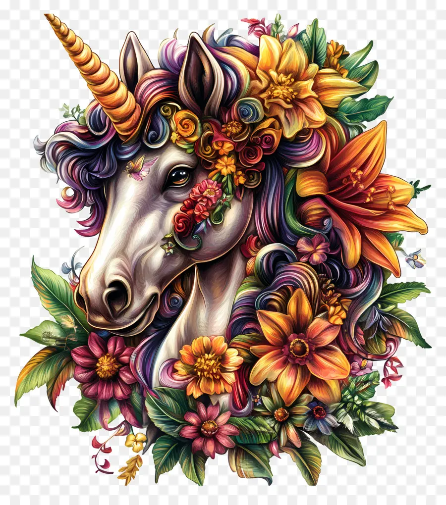 Licorne Florale，Licorne PNG