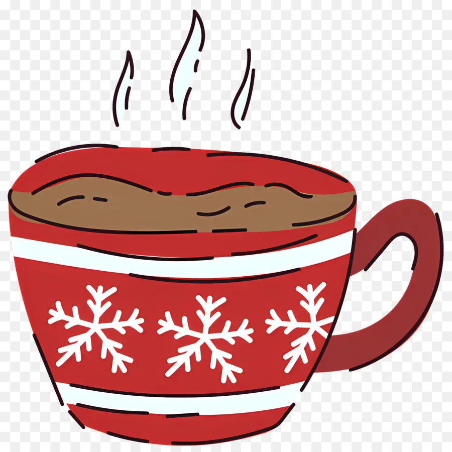 Chocolat Chaud De Noël，Mug Rouge Avec Des Flocons De Neige PNG