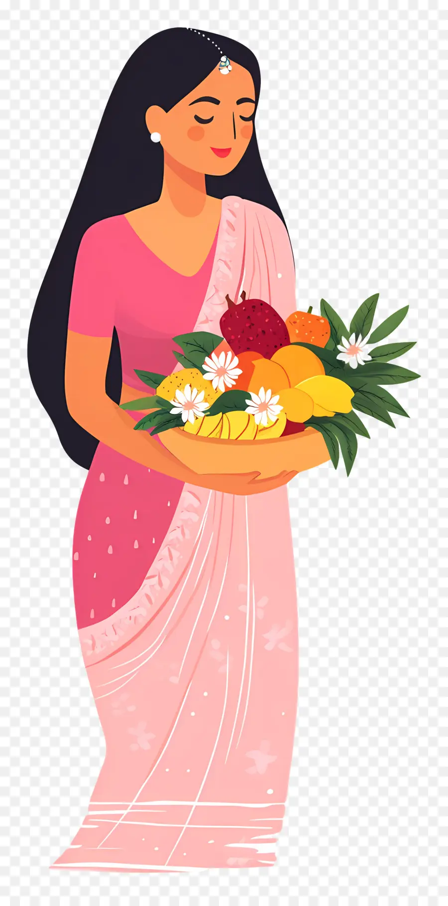 Chhath Puja，Femme Avec Corbeille De Fruits PNG