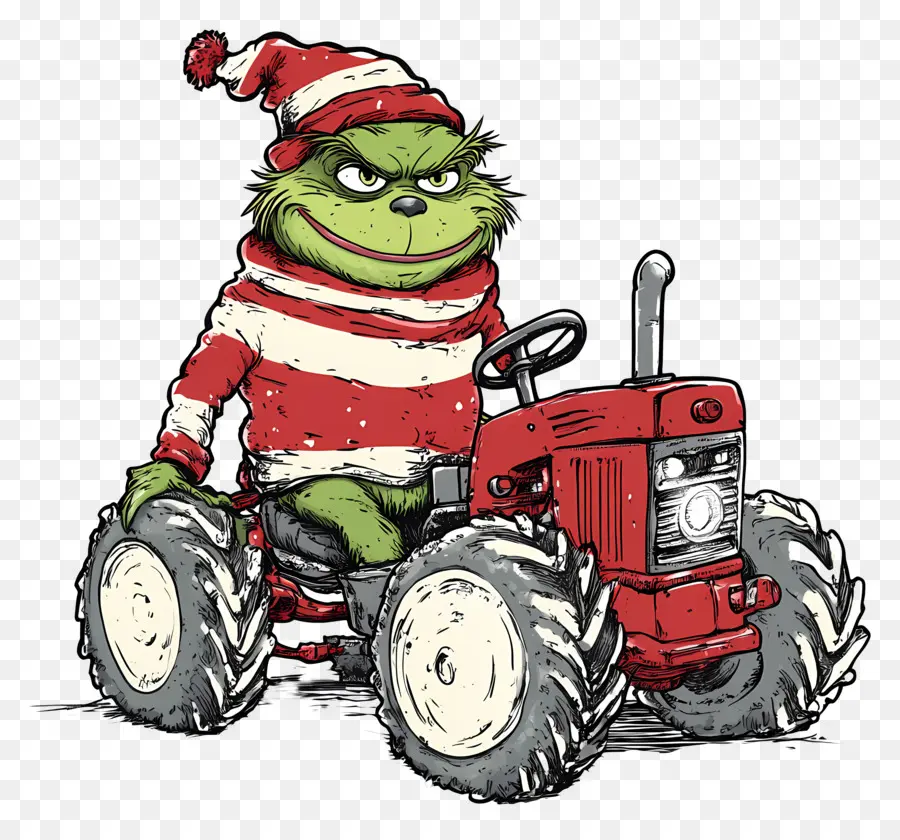 Grinch De Noël，Grinch Sur Le Tracteur PNG