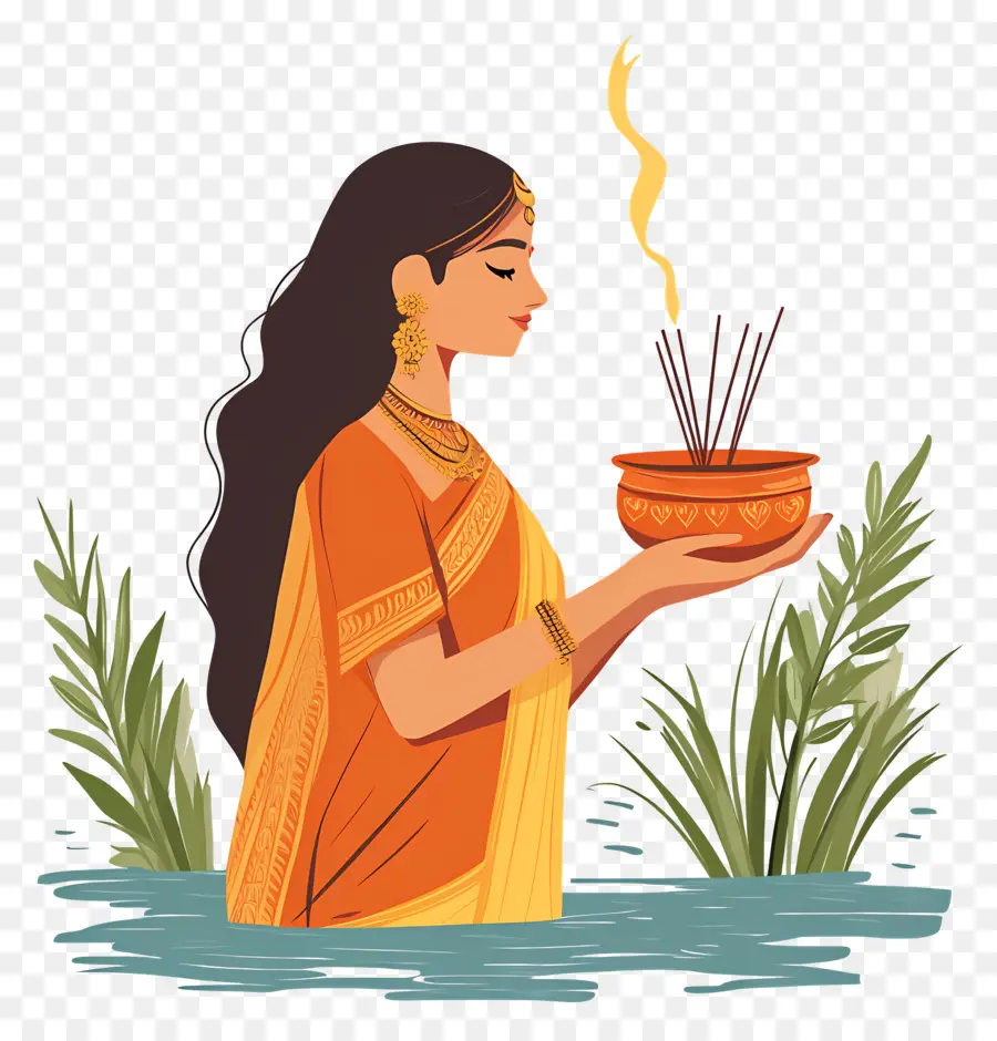 Chhath Puja，Femme Avec De L'encens PNG