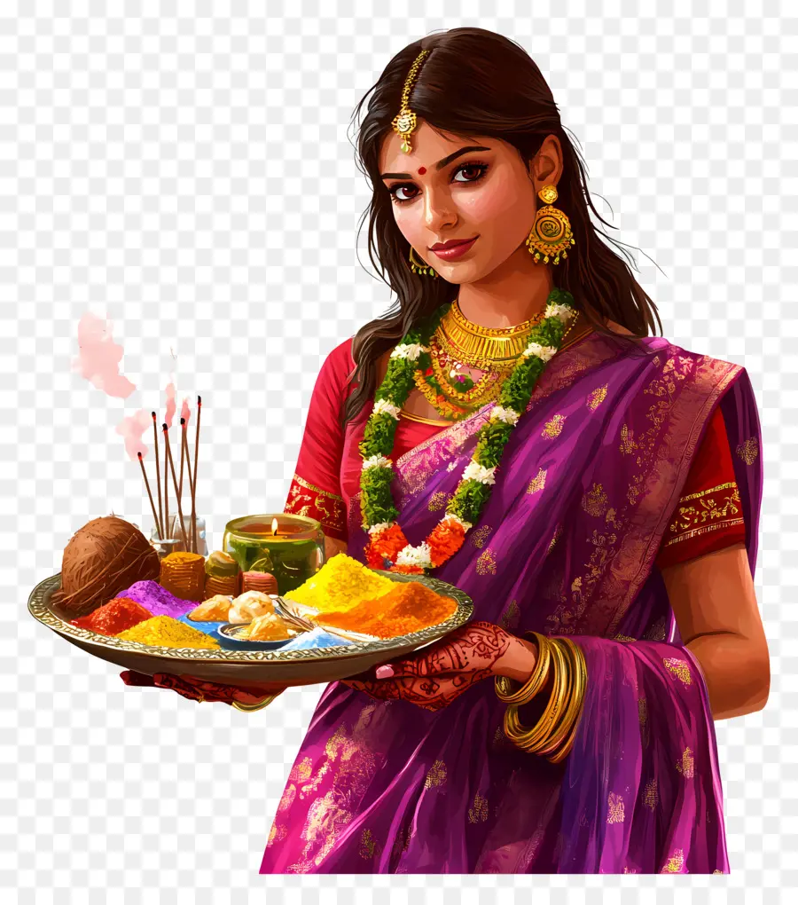 Chhath Puja，Femme En Sari Violet PNG