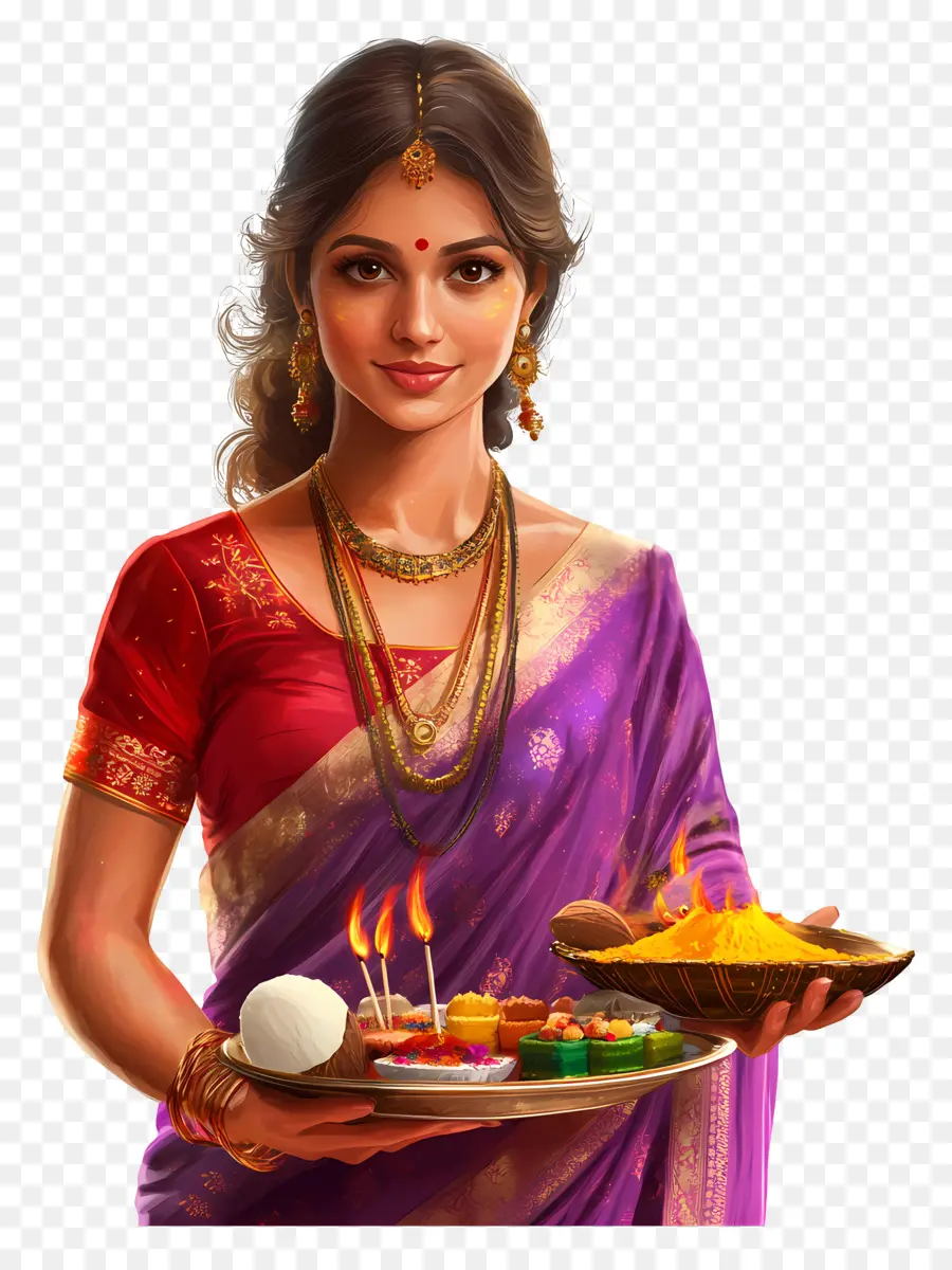 Chhath Puja，Femme En Sari Violet PNG