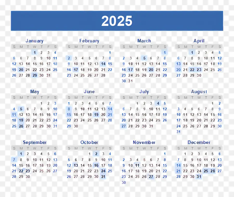 Calendrier 2025，Calendrier 2028 PNG