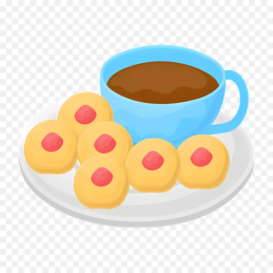 Chocolat Chaud Et Biscuits，Tasse Bleue Avec Des Biscuits PNG