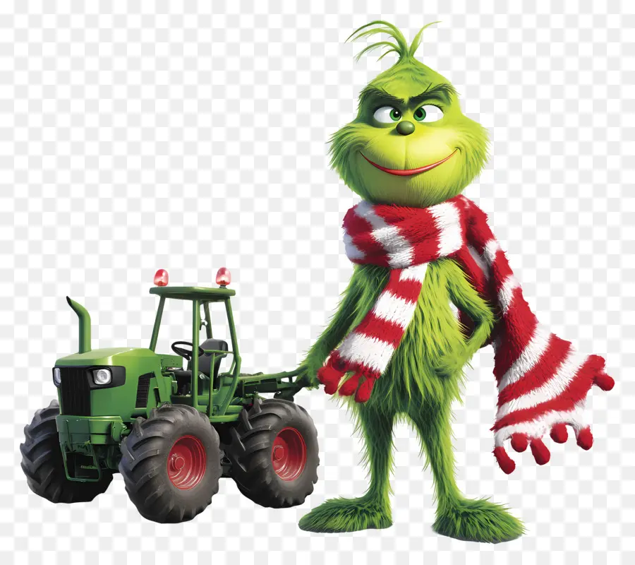 Grinch De Noël，Créature Verte Avec Tracteur Vert PNG