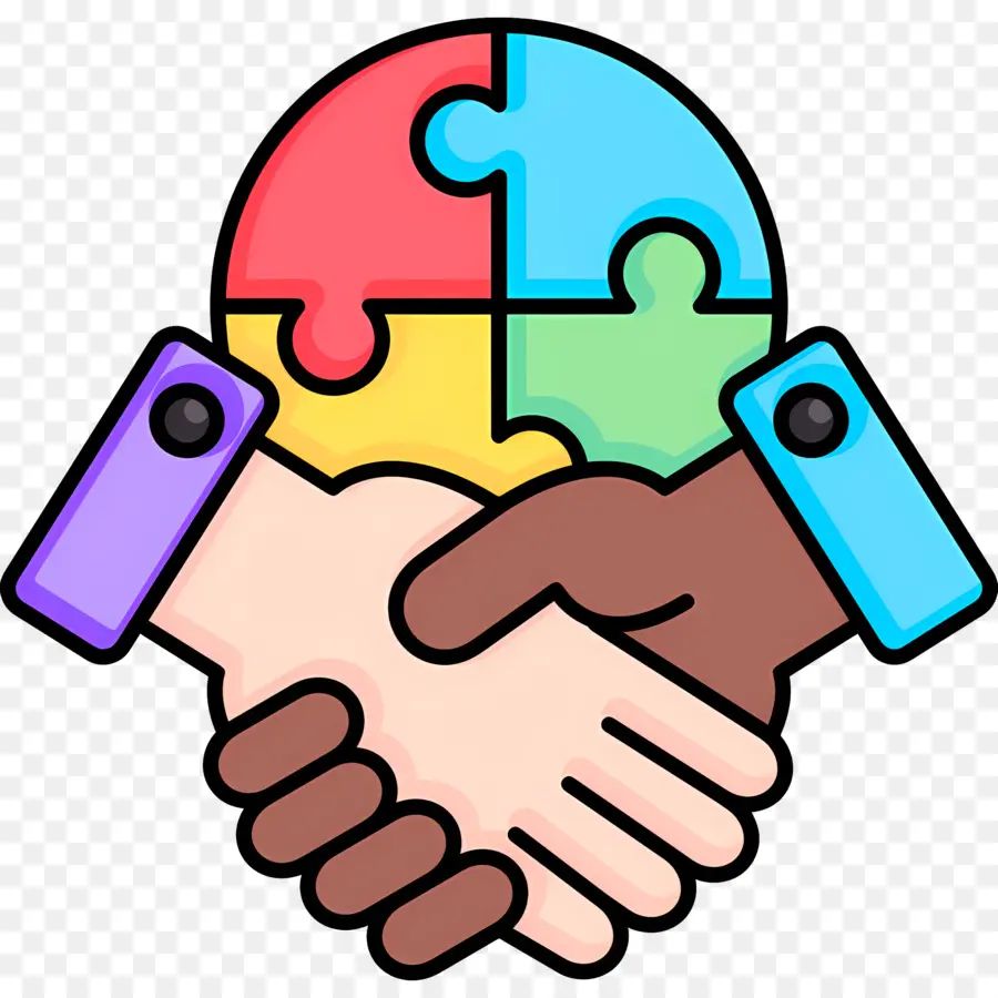 Collaboration，Poignée De Main Avec Puzzle PNG