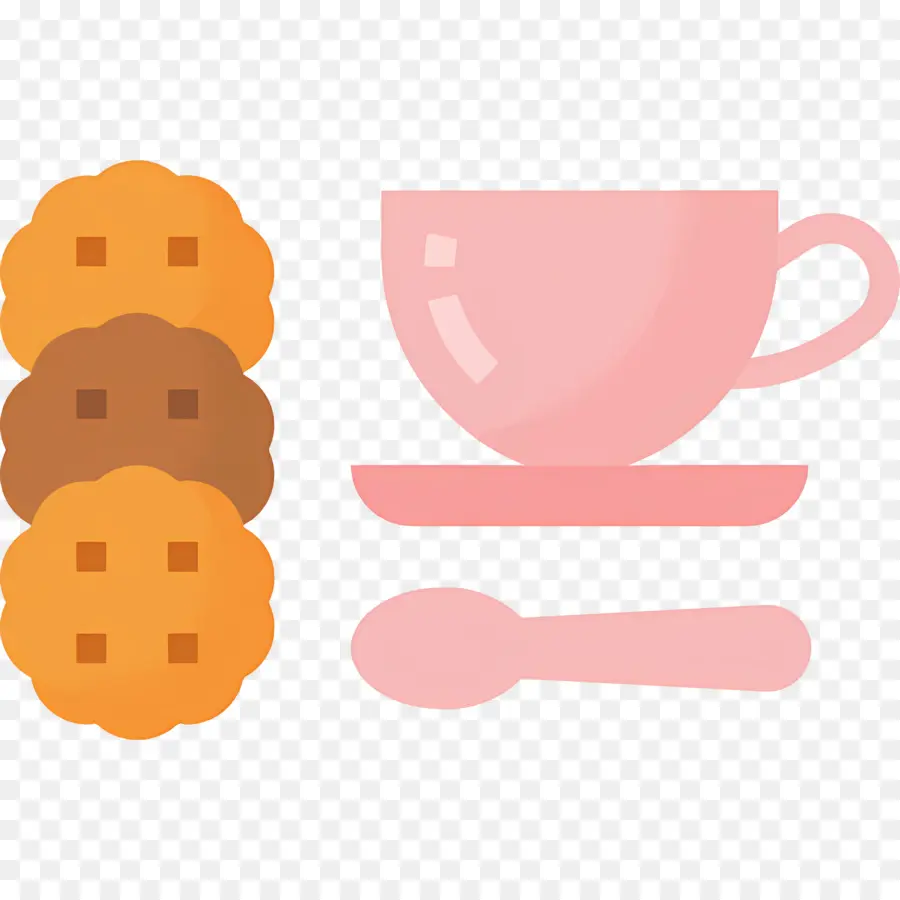 Chocolat Chaud Et Biscuits，Tasse Rose Avec Des Biscuits PNG