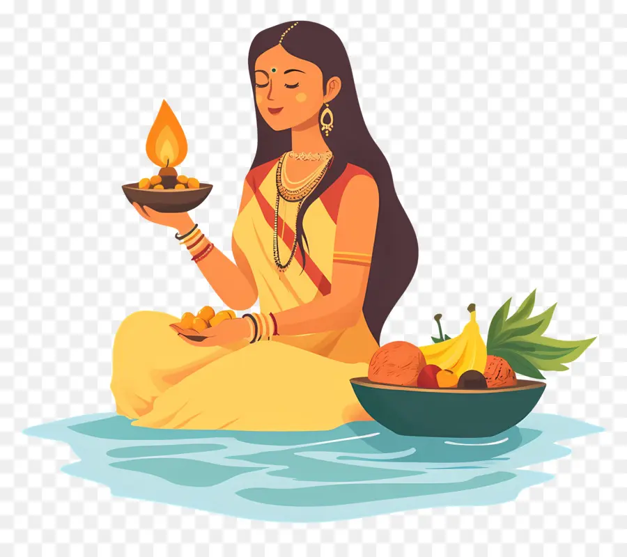 Chhath Puja，Femme Avec Diya PNG