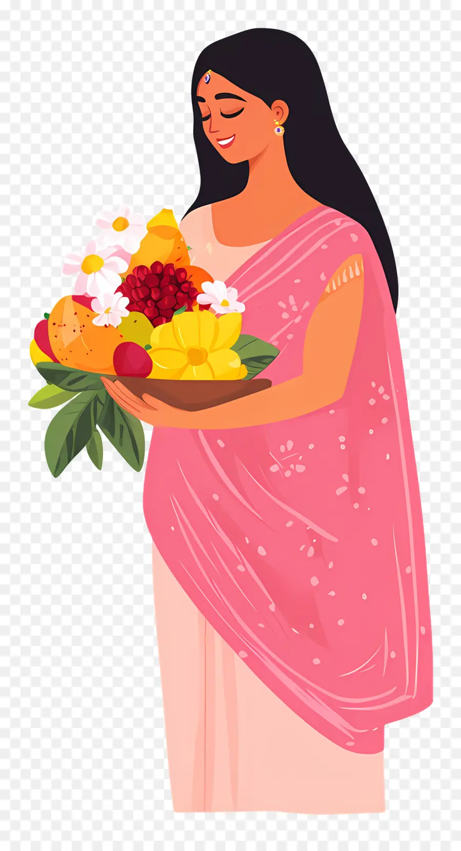 Chhath Puja，Femme Avec Corbeille De Fruits PNG