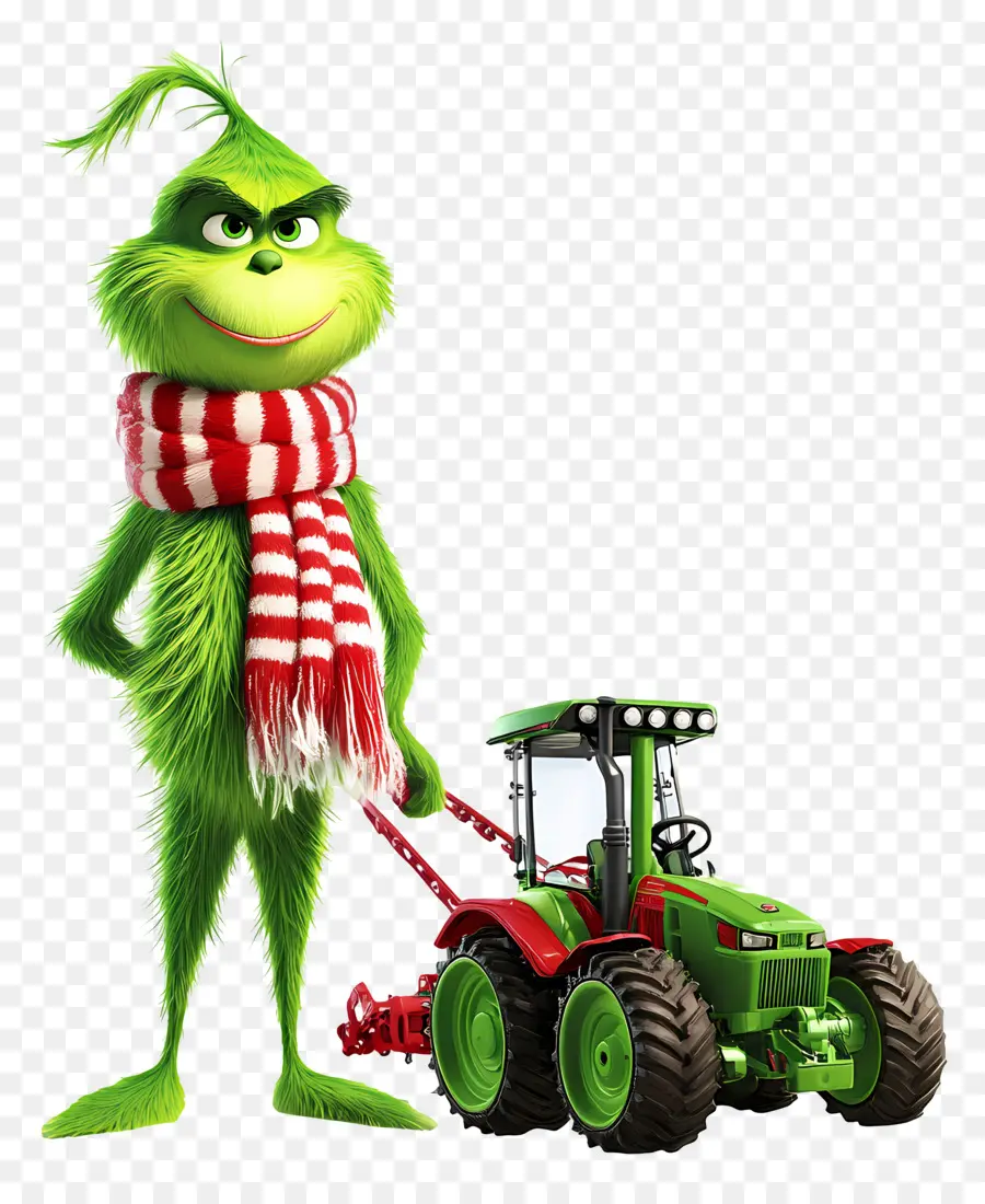 Grinch De Noël，Créature Verte Avec Tracteur Vert PNG