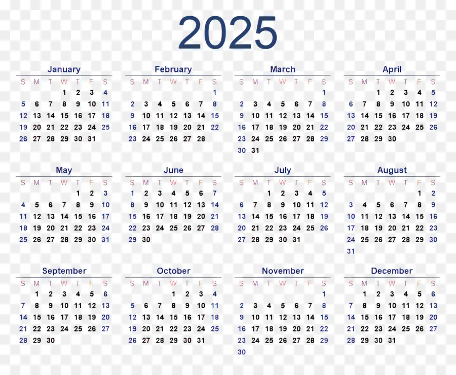 Calendrier 2025，Calendrier 2028 PNG