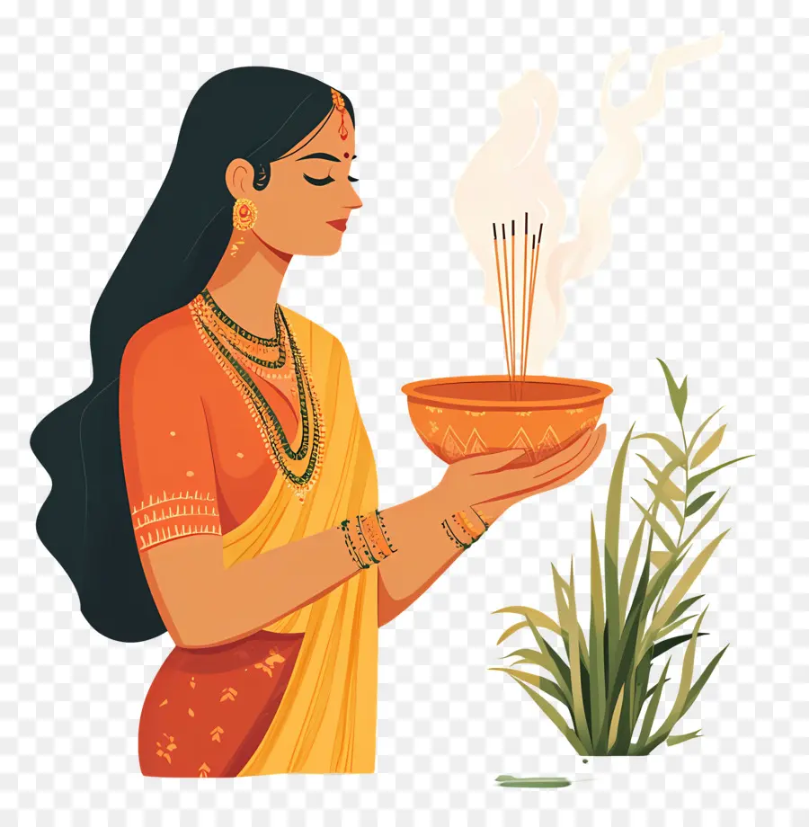 Chhath Puja，Femme Avec De L'encens PNG