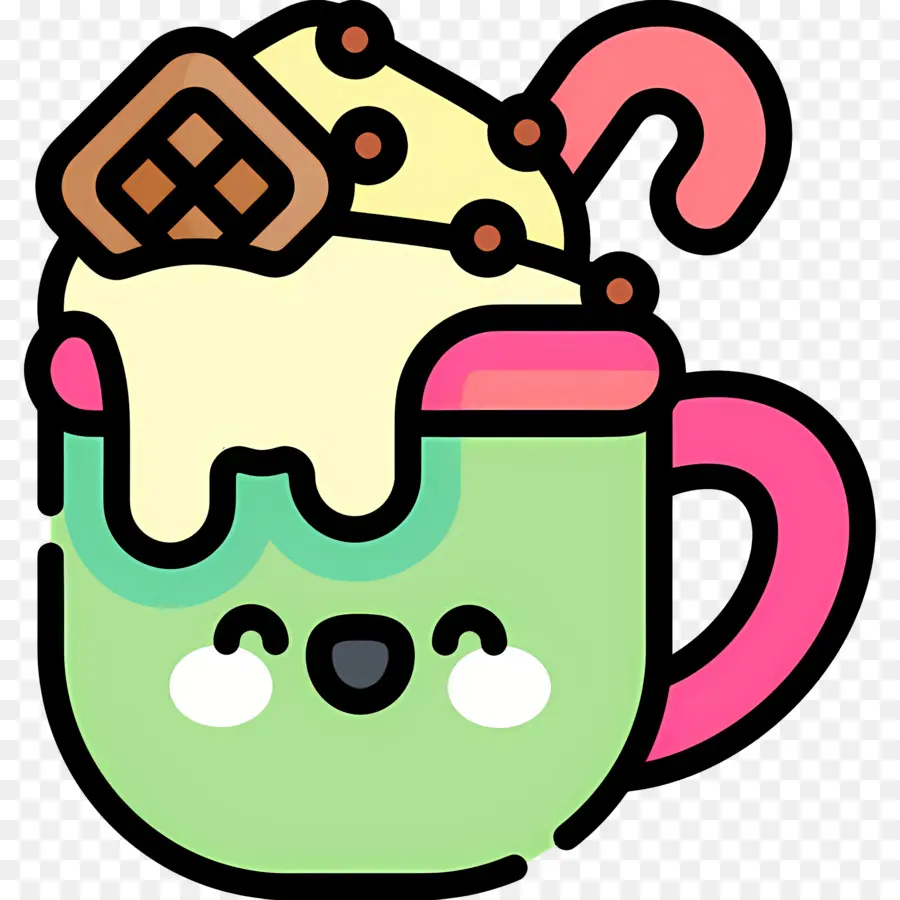 Chocolat Chaud De Noël，Mug Vert Avec Des Bonbons PNG