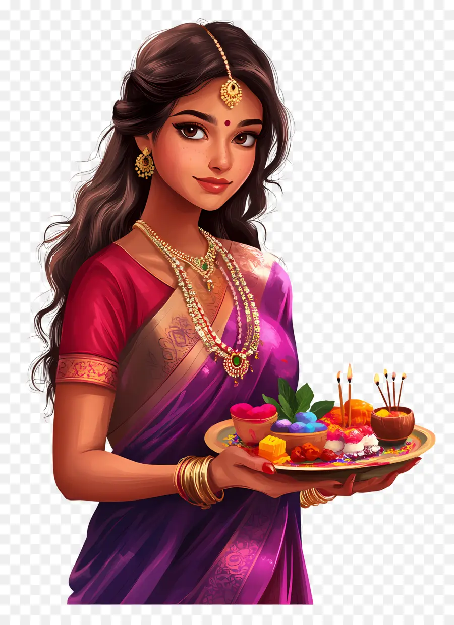 Chhath Puja，Femme En Sari Violet PNG