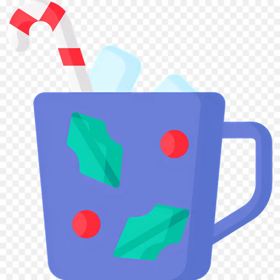 Chocolat Chaud De Noël，Mug Bleu Avec Houx PNG