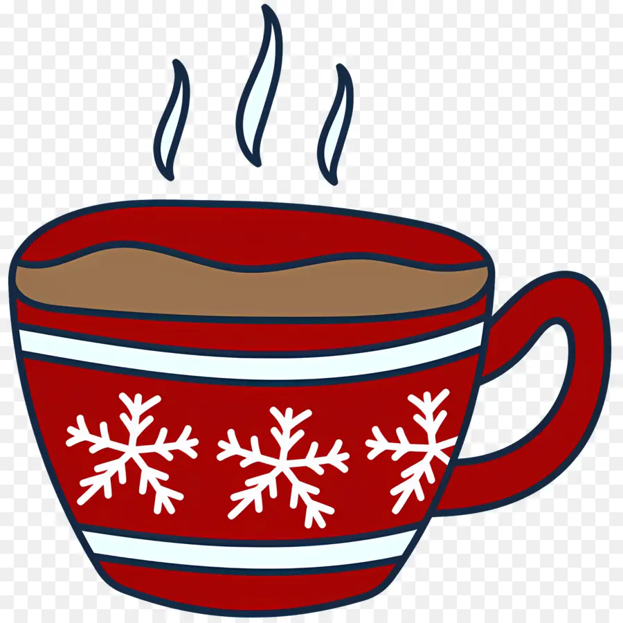 Chocolat Chaud De Noël，Mug Rouge Avec Des Flocons De Neige PNG