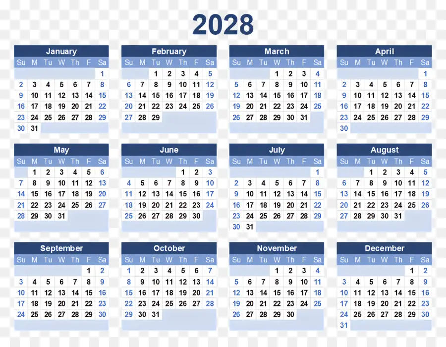 Calendrier 2028，Année PNG