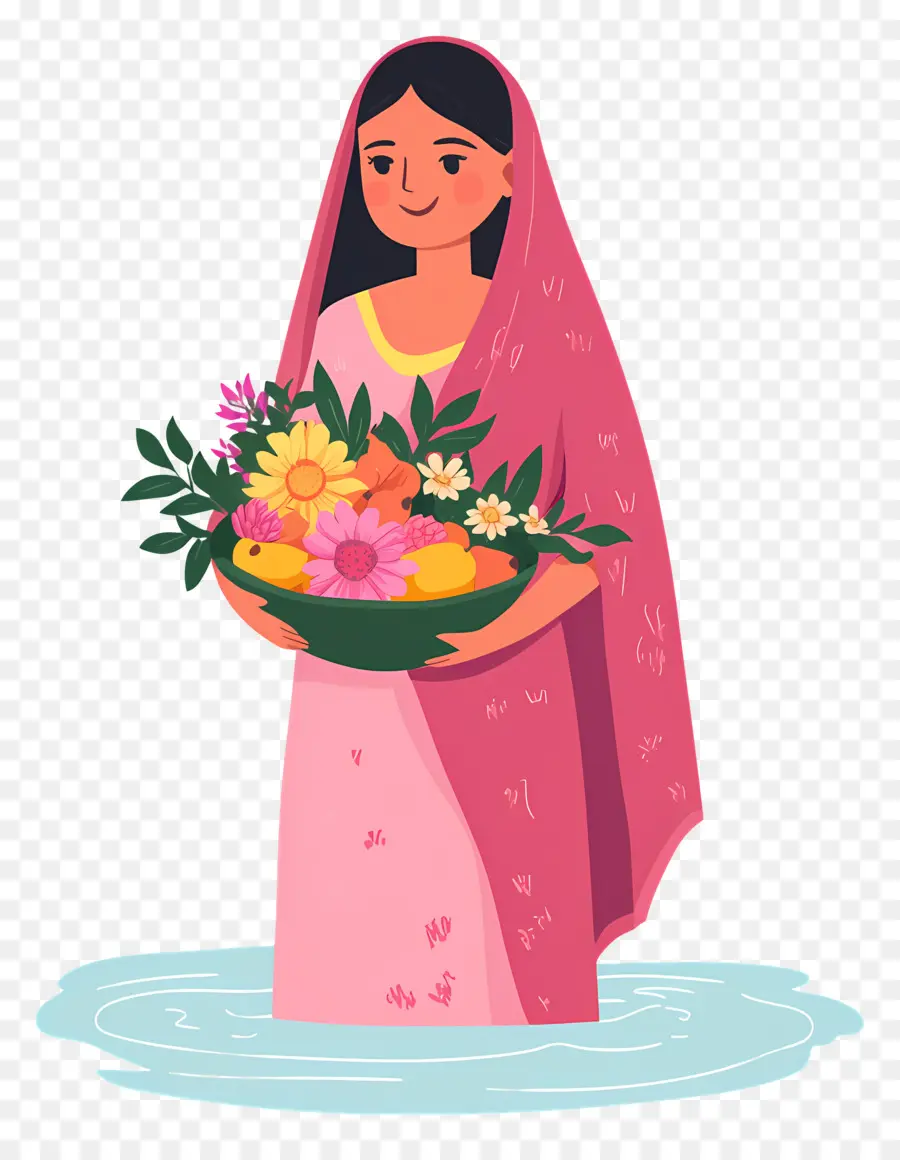 Chhath Puja，Femme En Sari Rose PNG