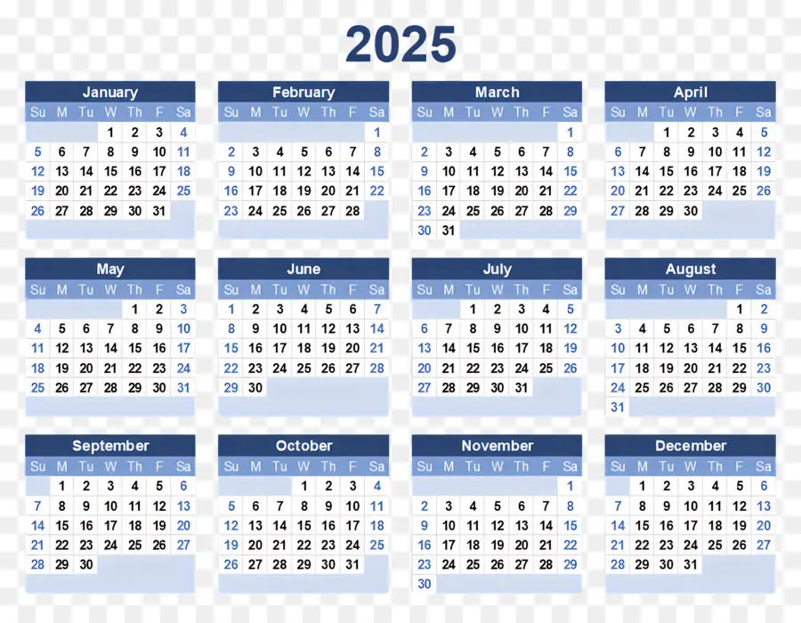 Calendrier 2025，Calendrier 2028 PNG