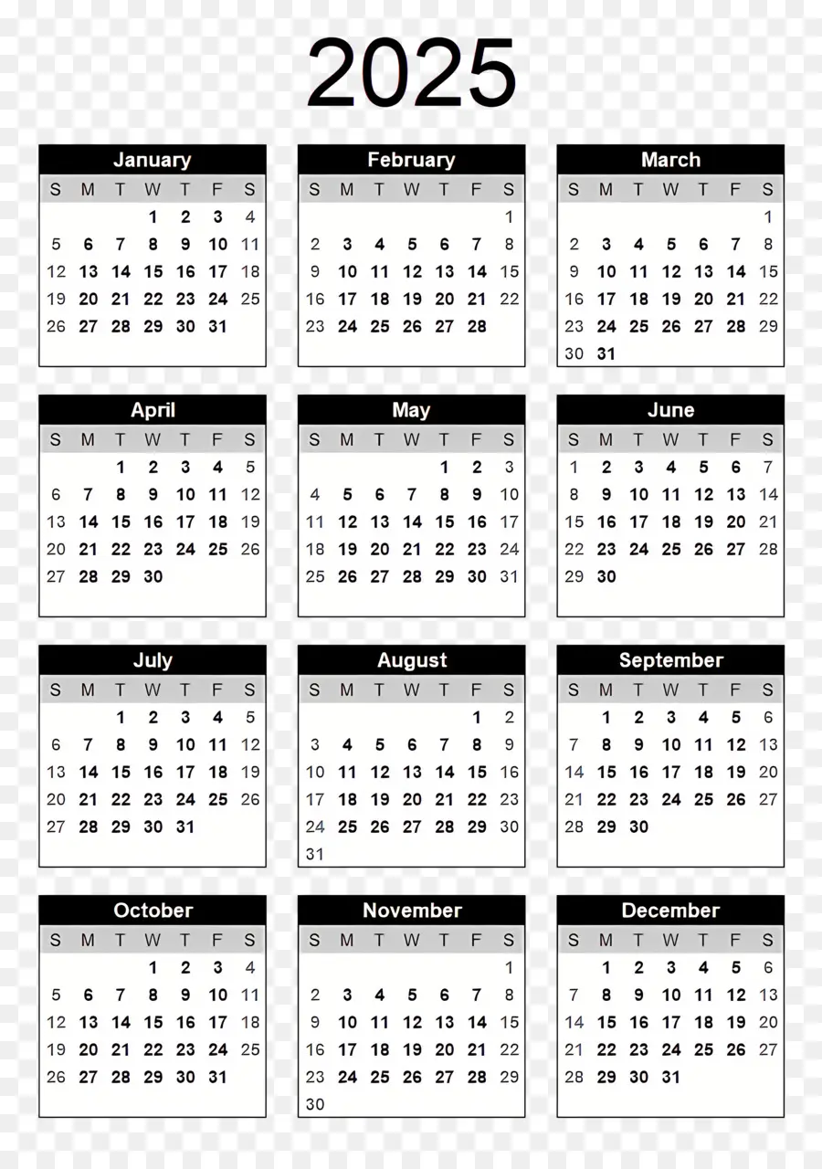 Calendrier 2025，Année PNG