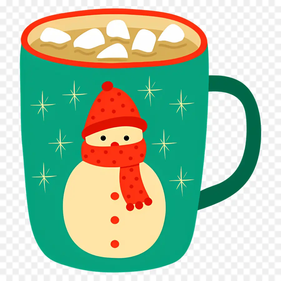 Chocolat Chaud De Noël，Mug Vert Avec Bonhomme De Neige PNG