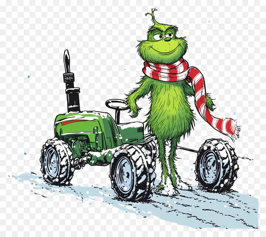 Grinch De Noël，Créature Verte Avec Tracteur Vert PNG