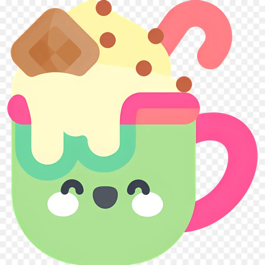 Chocolat Chaud De Noël，Mug Vert Avec Des Bonbons PNG