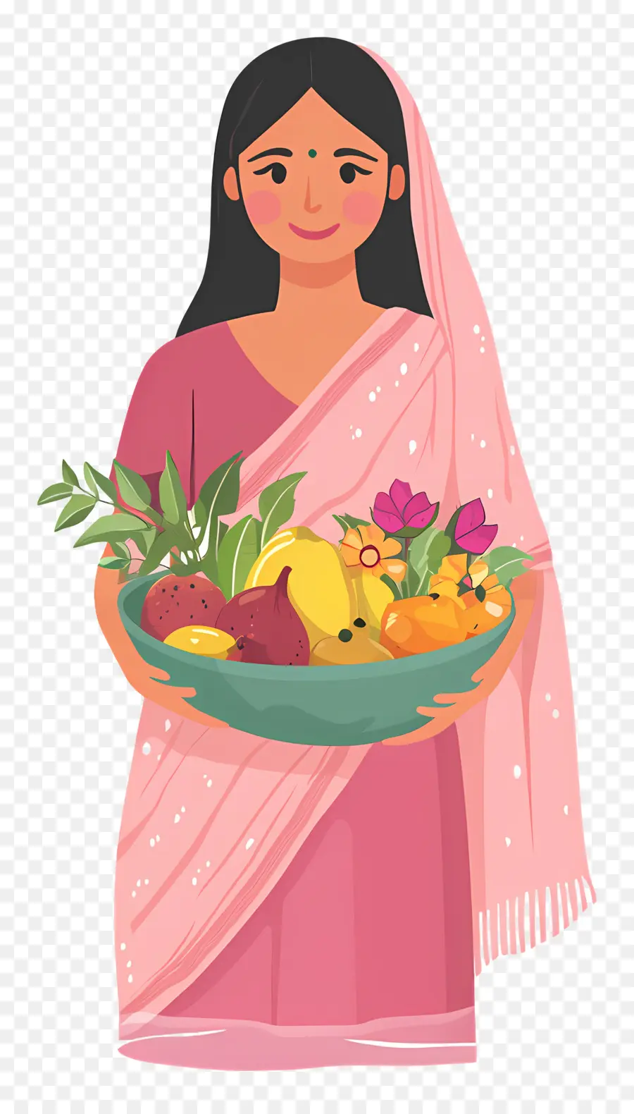 Chhath Puja，Femme Avec Corbeille De Fruits PNG