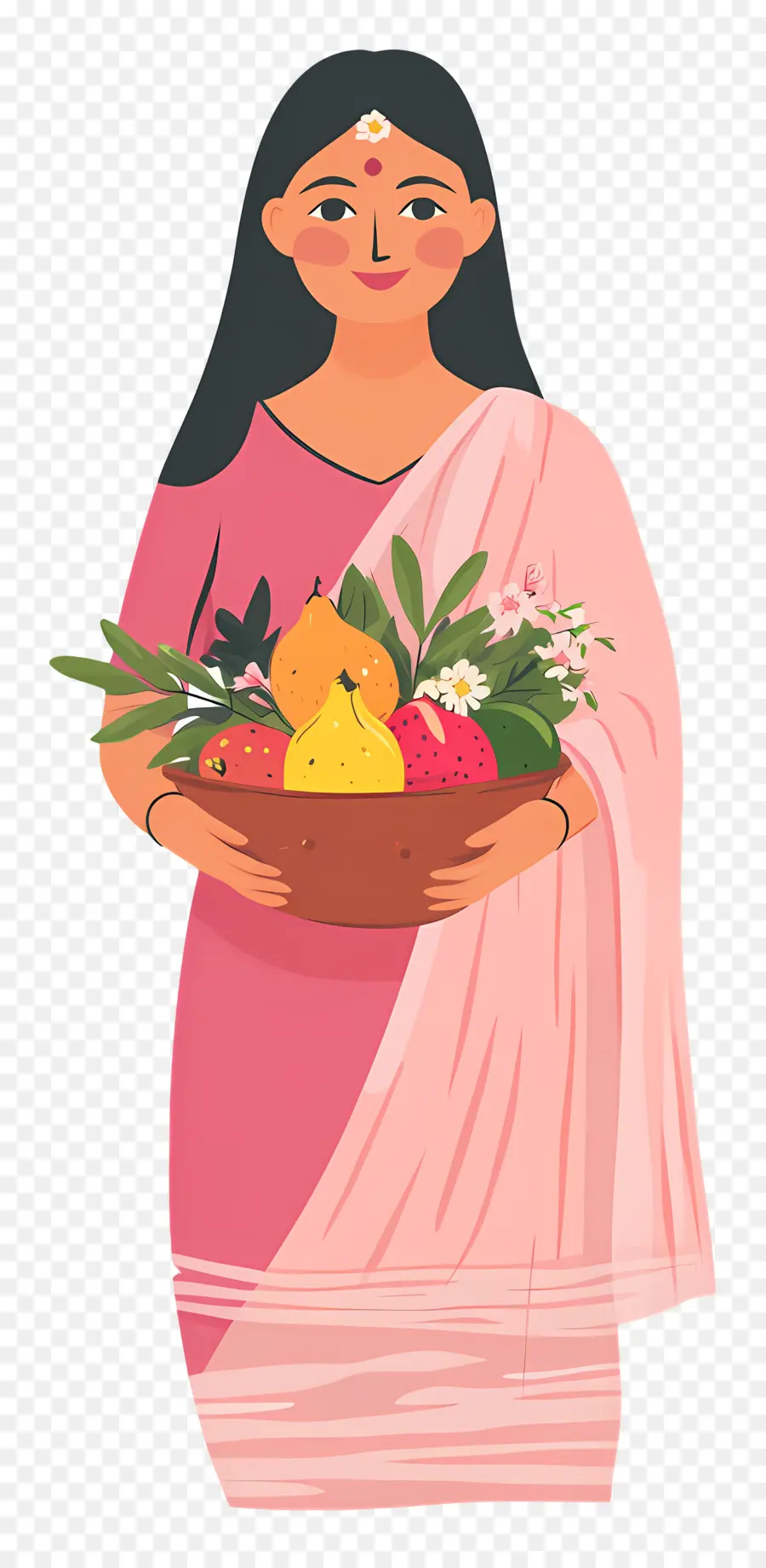 Chhath Puja，Femme Avec Corbeille De Fruits PNG