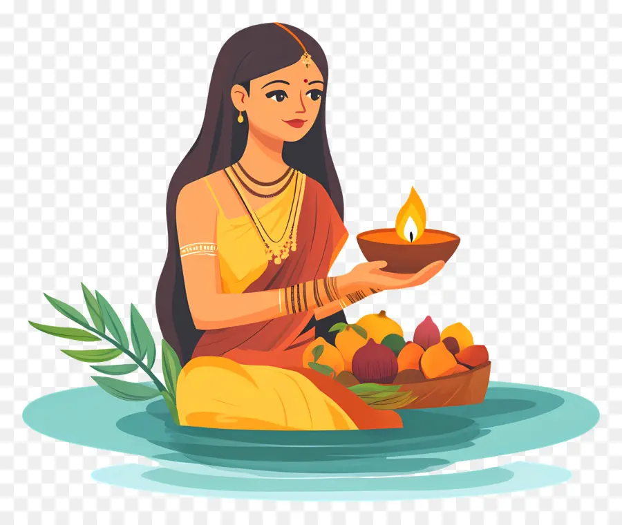 Chhath Puja，Femme Avec Diya PNG