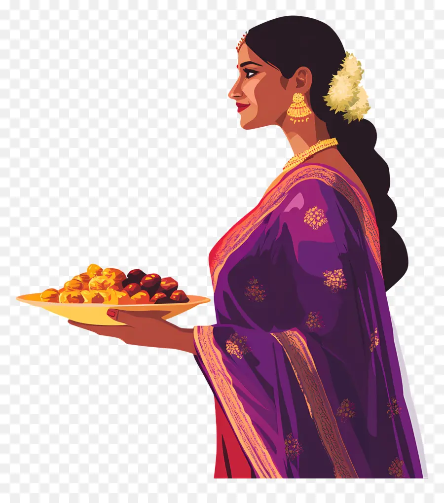 Chhath Puja，Femme En Sari Violet PNG