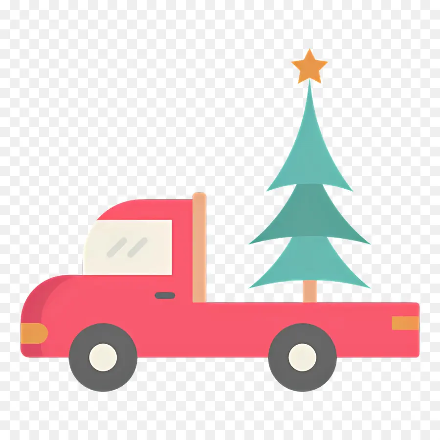 Camion De Noël，Camion Rouge Avec Arbre PNG