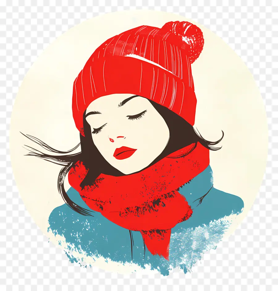 Fille D'hiver，Fille Avec Chapeau Rouge Et écharpe PNG