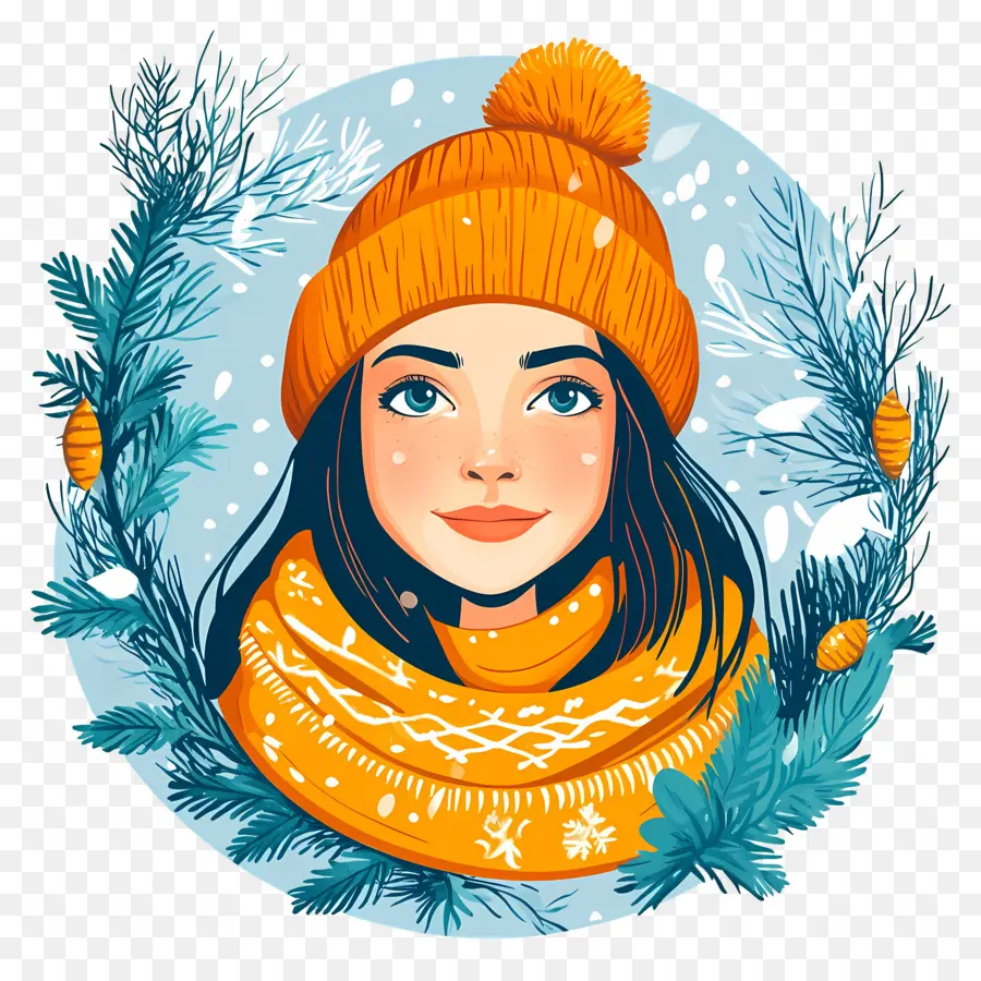 Fille D'hiver，Fille Au Chapeau Orange PNG