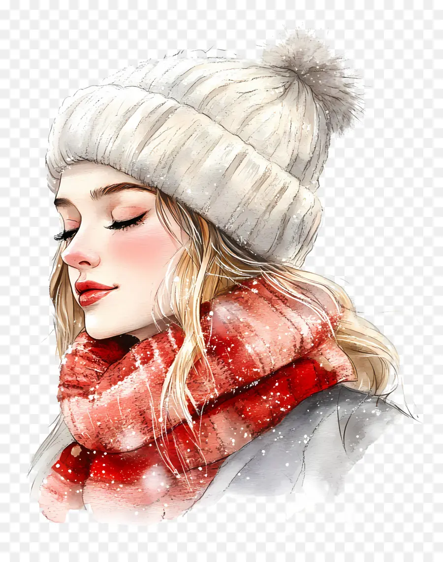 Fille D'hiver，Fille Au Chapeau Blanc PNG