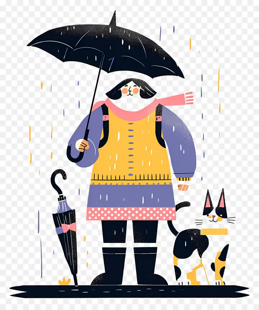 Chat Animé，Personne Avec Chat Et Parapluie PNG