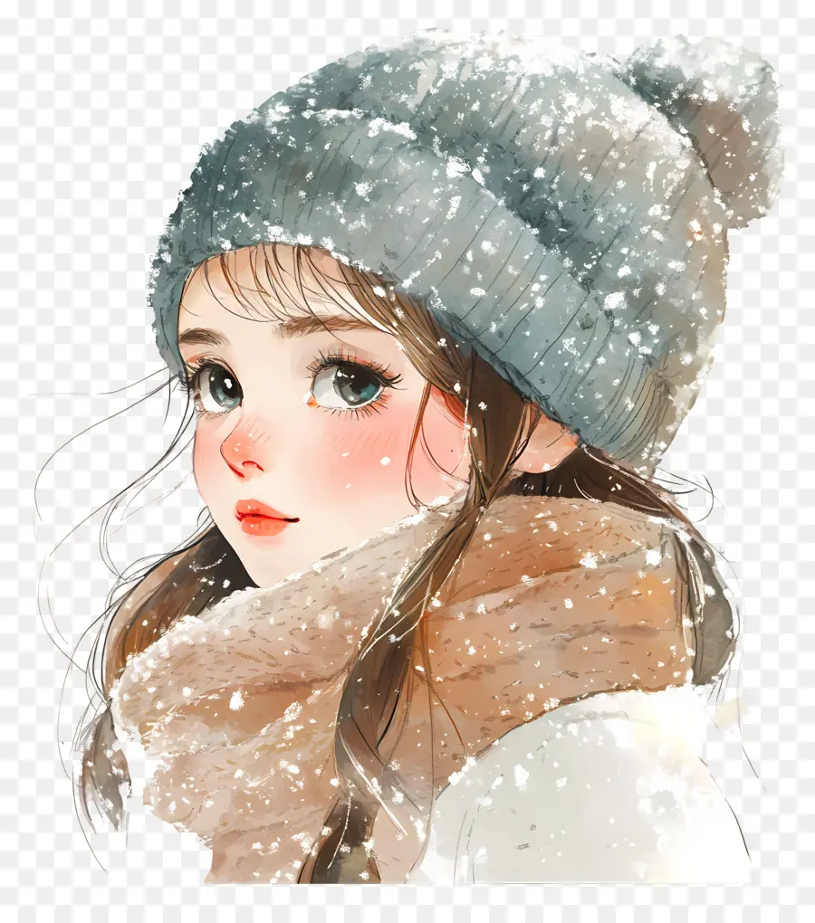 Fille D'hiver，Fille Au Chapeau Gris PNG