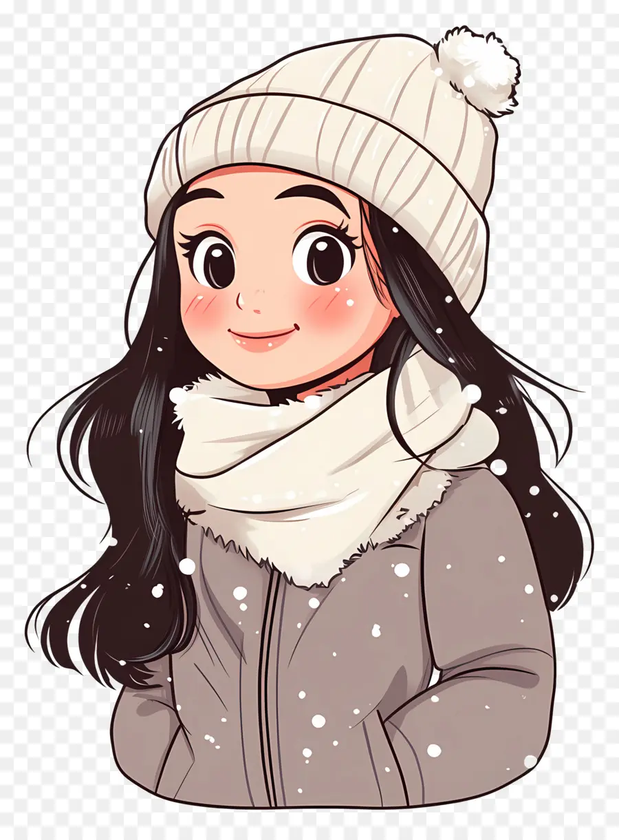 Fille D'hiver，Fille De Dessin Animé Au Chapeau Blanc PNG