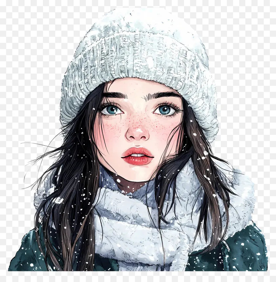 Fille D'hiver，Femme Au Chapeau Blanc PNG