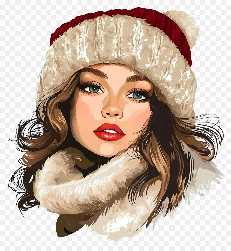 Fille D'hiver，Fille Au Chapeau Beige PNG