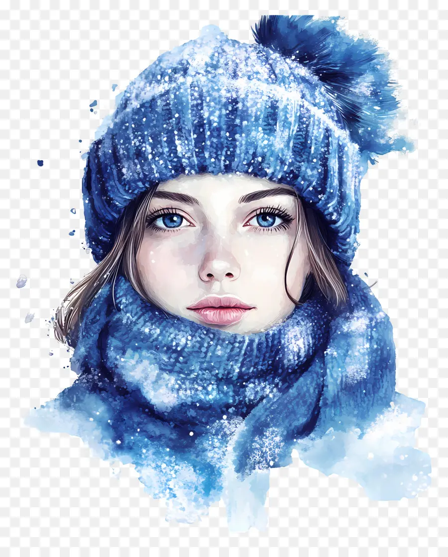 Fille D'hiver，Femme En Tenue D'hiver Bleue PNG