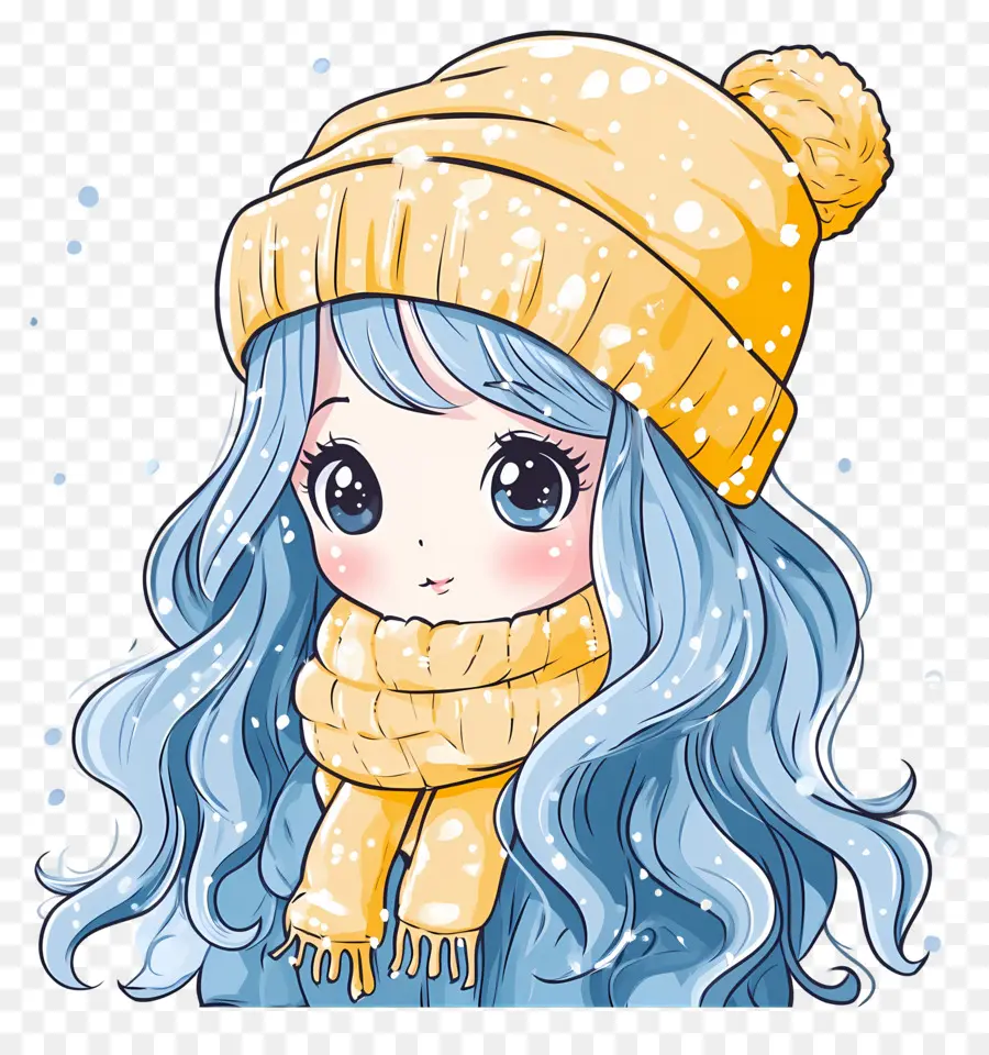 Fille D'hiver，Fille Aux Cheveux Bleus PNG