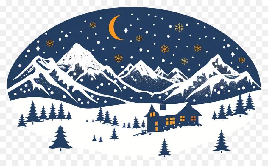 Fond De Montagnes Enneigées，Scène D'hiver Nocturne PNG