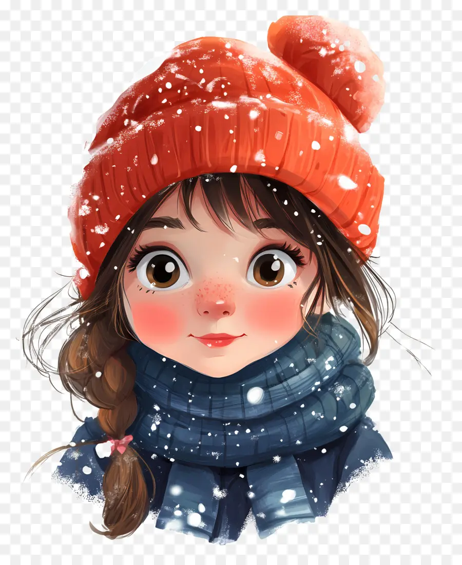 Fille D'hiver，Fille Au Chapeau Orange PNG