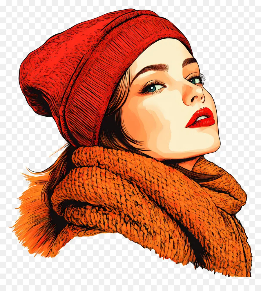 Fille D'hiver，Femme élégante En Rouge PNG